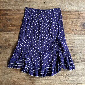 Anthropologie Odille Cotton & Silk Ruffle Bottom NAVY BLUE Midi Skirt SIZE 2 EUC